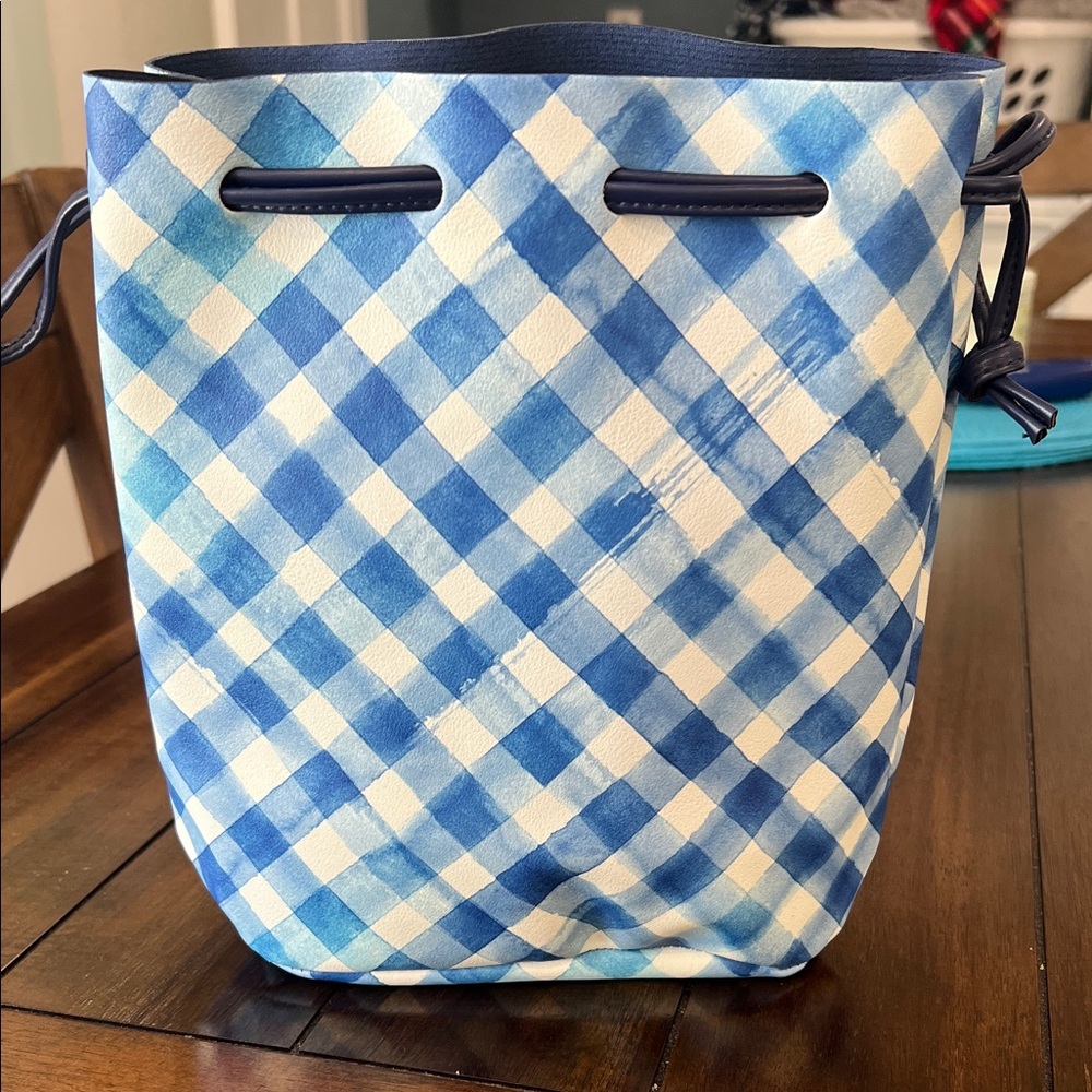 Bath & Body Works Blue and White Gingham Bucket Tote